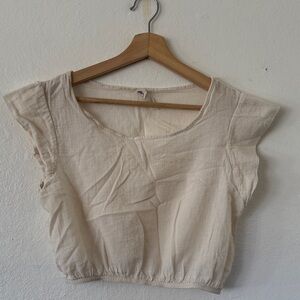Cotton Flower Cream Crop Top for Women One Size